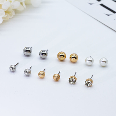Round Geometry Ear Stud Diamond Faux Pearl Frosted Smooth Surface Beads
