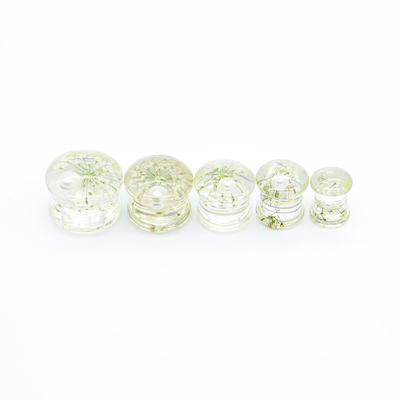 Dried Flowers Inside Ear Tunnel Piercing Jewelry Acrylic Faux Opal 2G